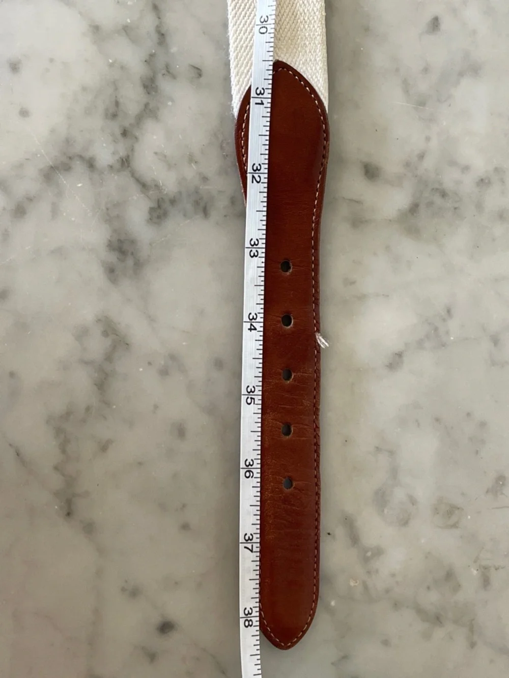 COACH Cream Canvas Belt Vintage Brown Leather Gold-Tone Buckle 36